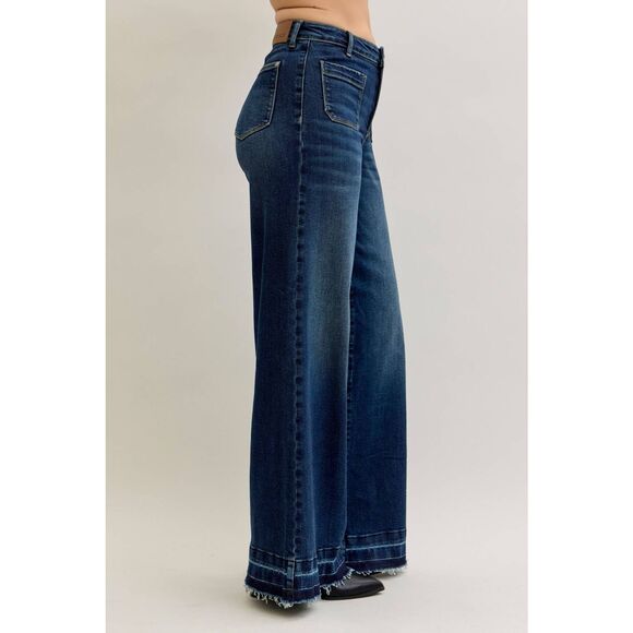 Judy Blue High Waist Palazzo Widest Leg Jeans &  Front Patch Pockets 29" [size 9 - Picture 5 of 7